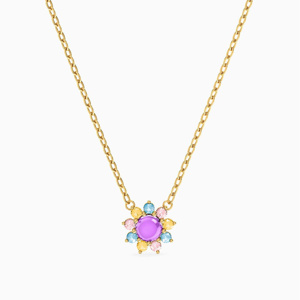 Flower Colored Stones Necklace in 18K Gold Flower Colored Stones Necklace in 18K Gold