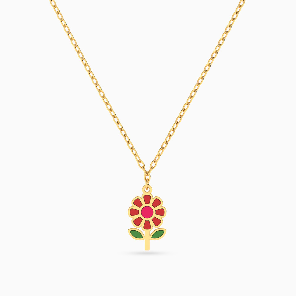 Kids Flower Enamel Coated Necklace in 18K Gold - 2 Kids Flower Enamel Coated Necklace in 18K Gold - 2