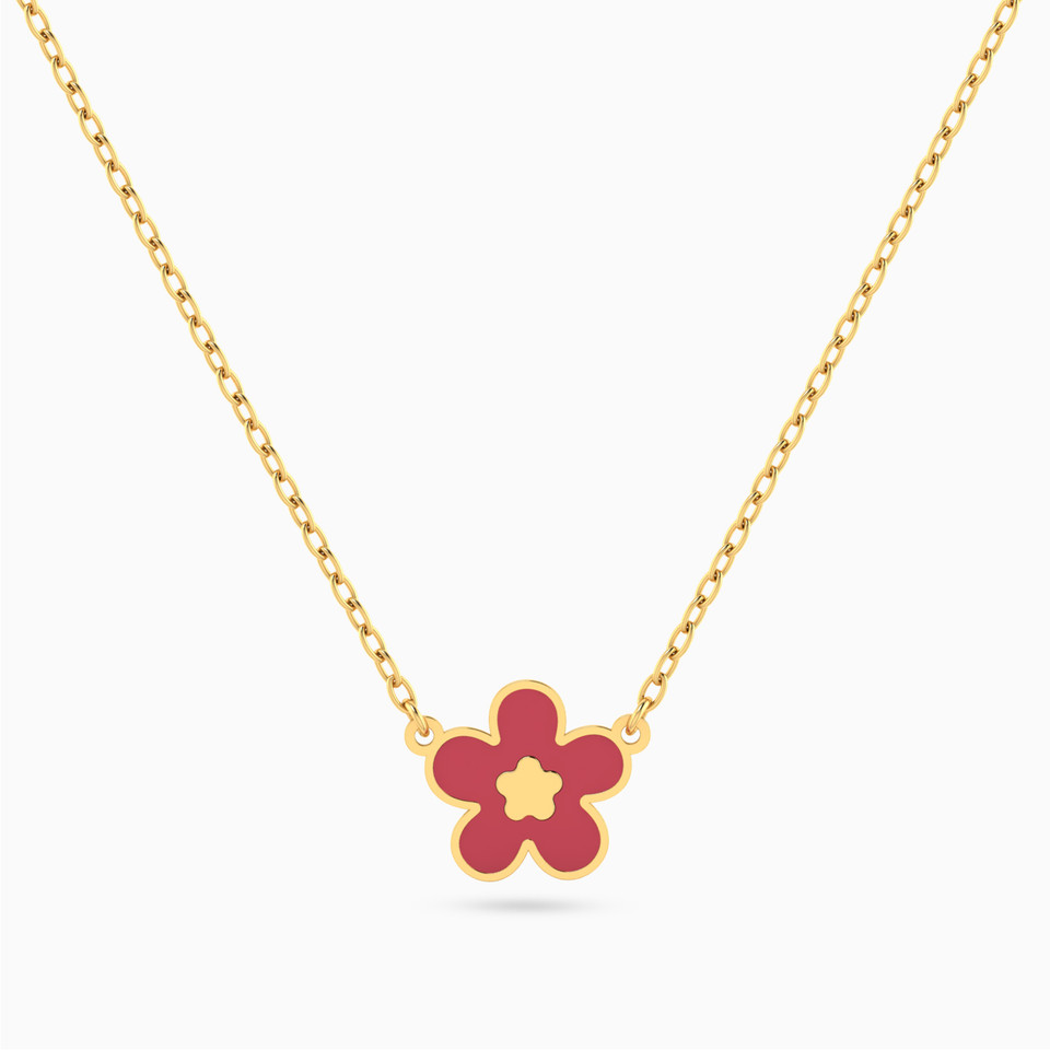 Kids Flower Enamel Coated Necklace in 18K Gold - 2 Kids Flower Enamel Coated Necklace in 18K Gold - 2