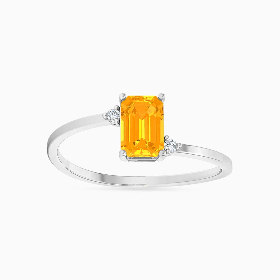 Baguette Diamonds & Orange Stone Statement Ring in 18K Gold Baguette Diamonds & Orange Stone Statement Ring in 18K Gold