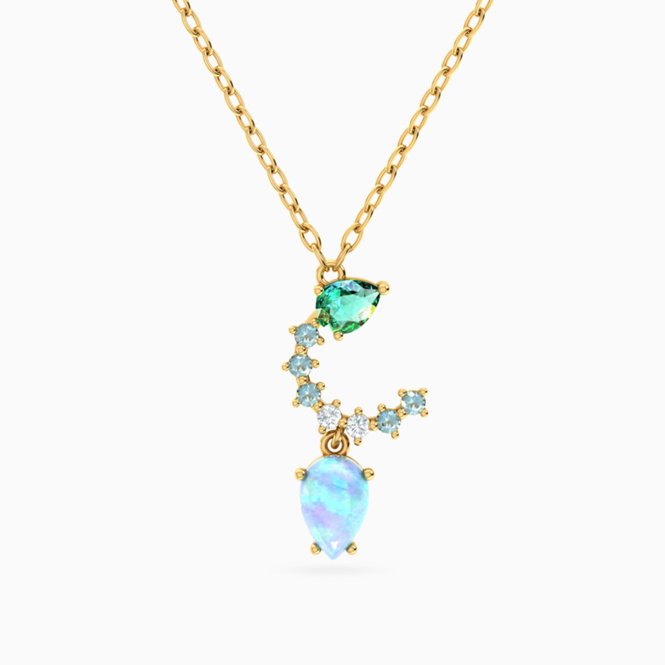 Crescent Colored Stones Necklace in 18K Gold Crescent Colored Stones Necklace in 18K Gold