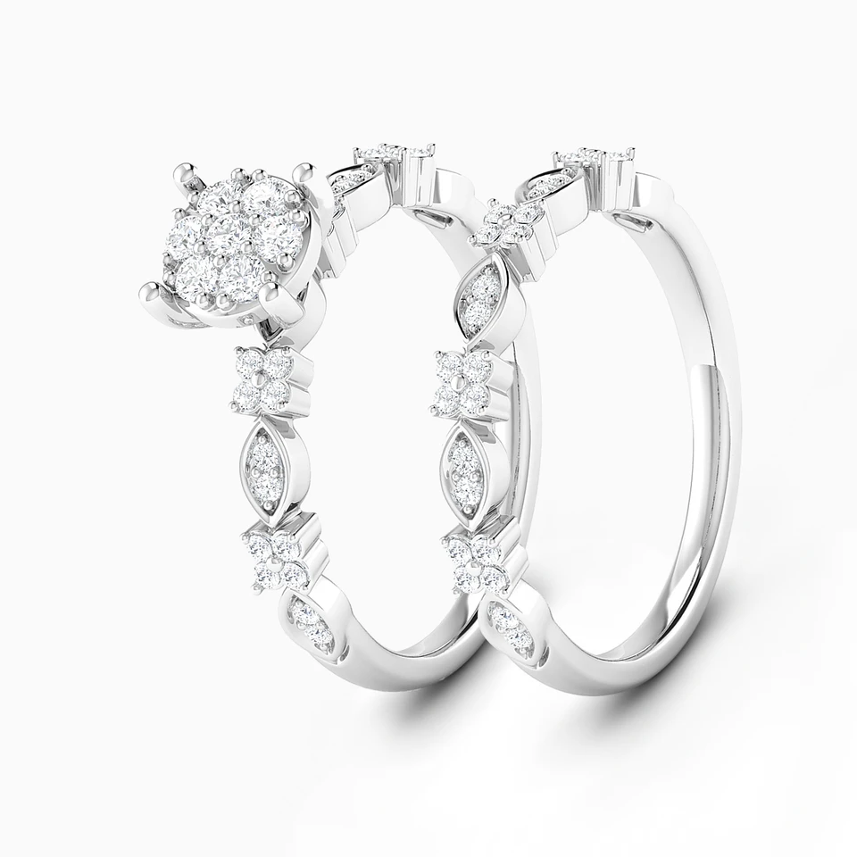 Circle Diamond Twin Rings in 18K Gold - 2 Circle Diamond Twin Rings in 18K Gold - 2