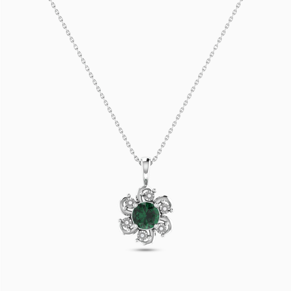 Flower Diamond & Green Stones Necklace in 18K Gold Flower Diamond & Green Stones Necklace in 18K Gold