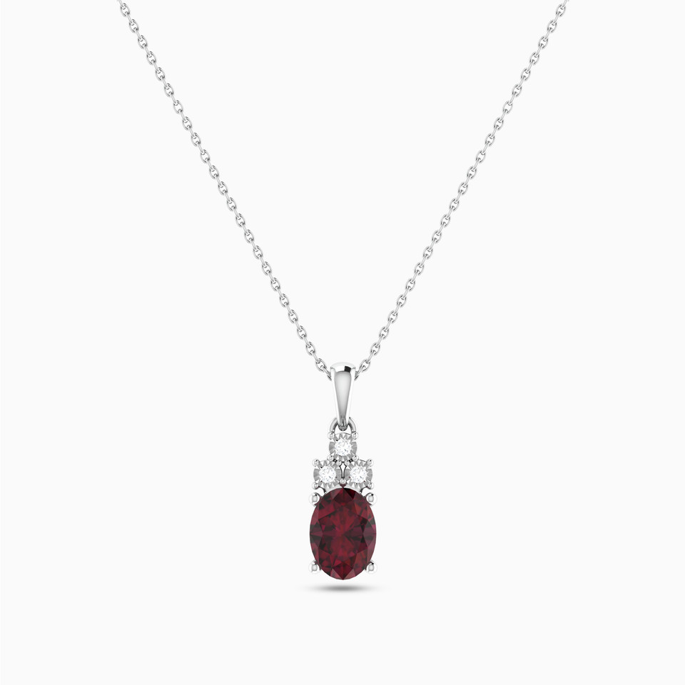 Oval Diamond & Red Stone Necklace in 18K Gold Oval Diamond & Red Stone Necklace in 18K Gold
