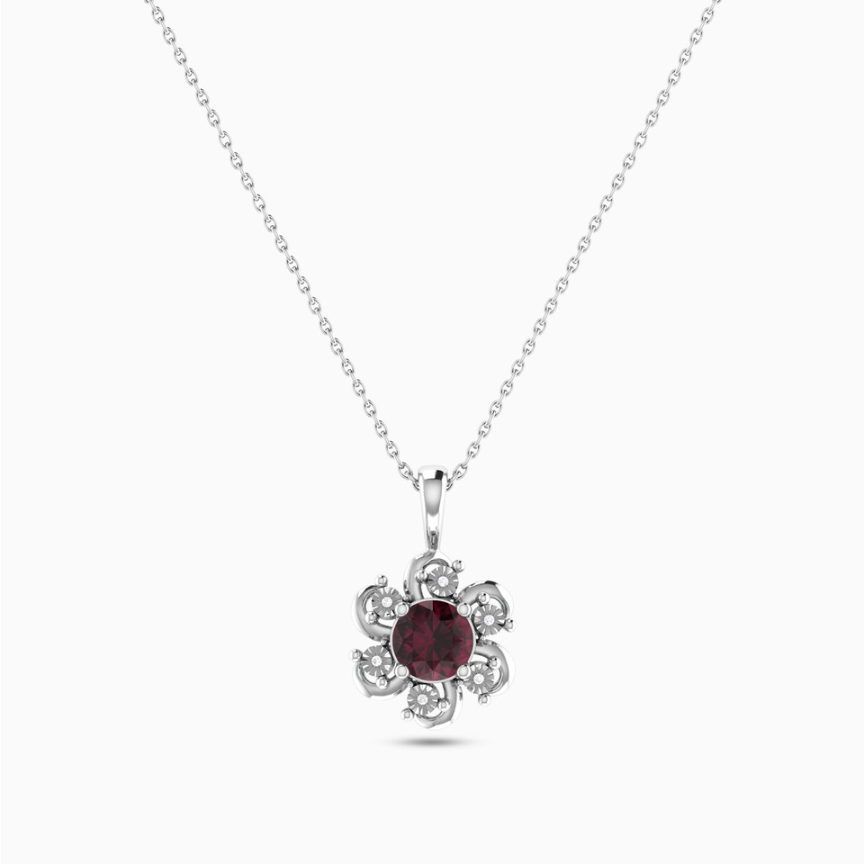 Flower Diamond & Red Stone Necklace in 18K Gold Flower Diamond & Red Stone Necklace in 18K Gold