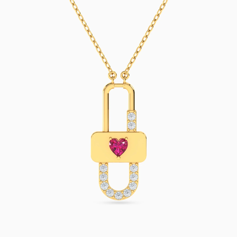 Lock Colored Stones Necklace in 18K Gold Lock Colored Stones Necklace in 18K Gold