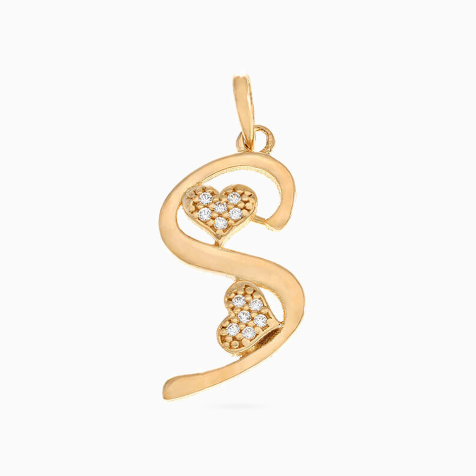 Letter S Cubic Zirconia Pendant in 21K Gold Letter S Cubic Zirconia Pendant in 21K Gold