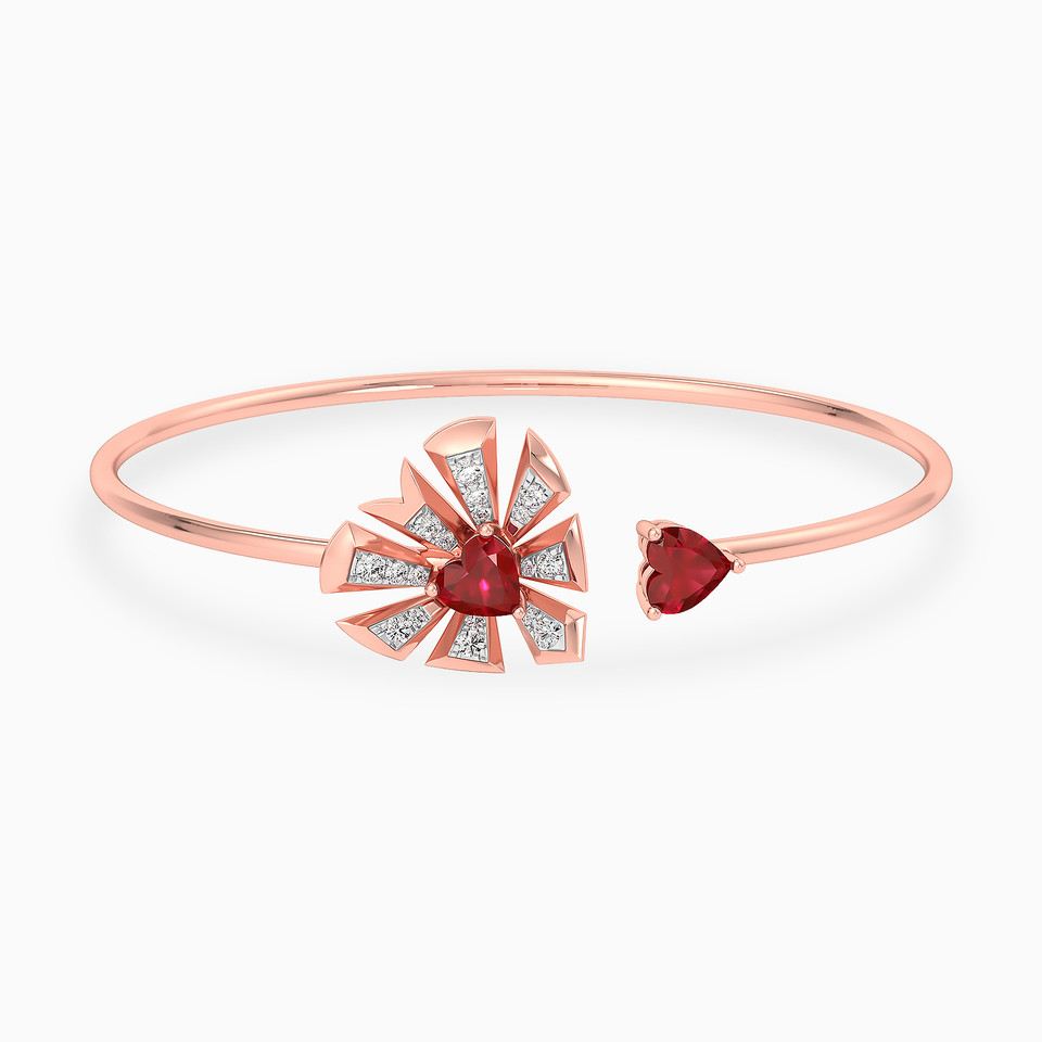 Heart Diamond Bangle Bracelet in 18K Gold - 2 Heart Diamond Bangle Bracelet in 18K Gold - 2