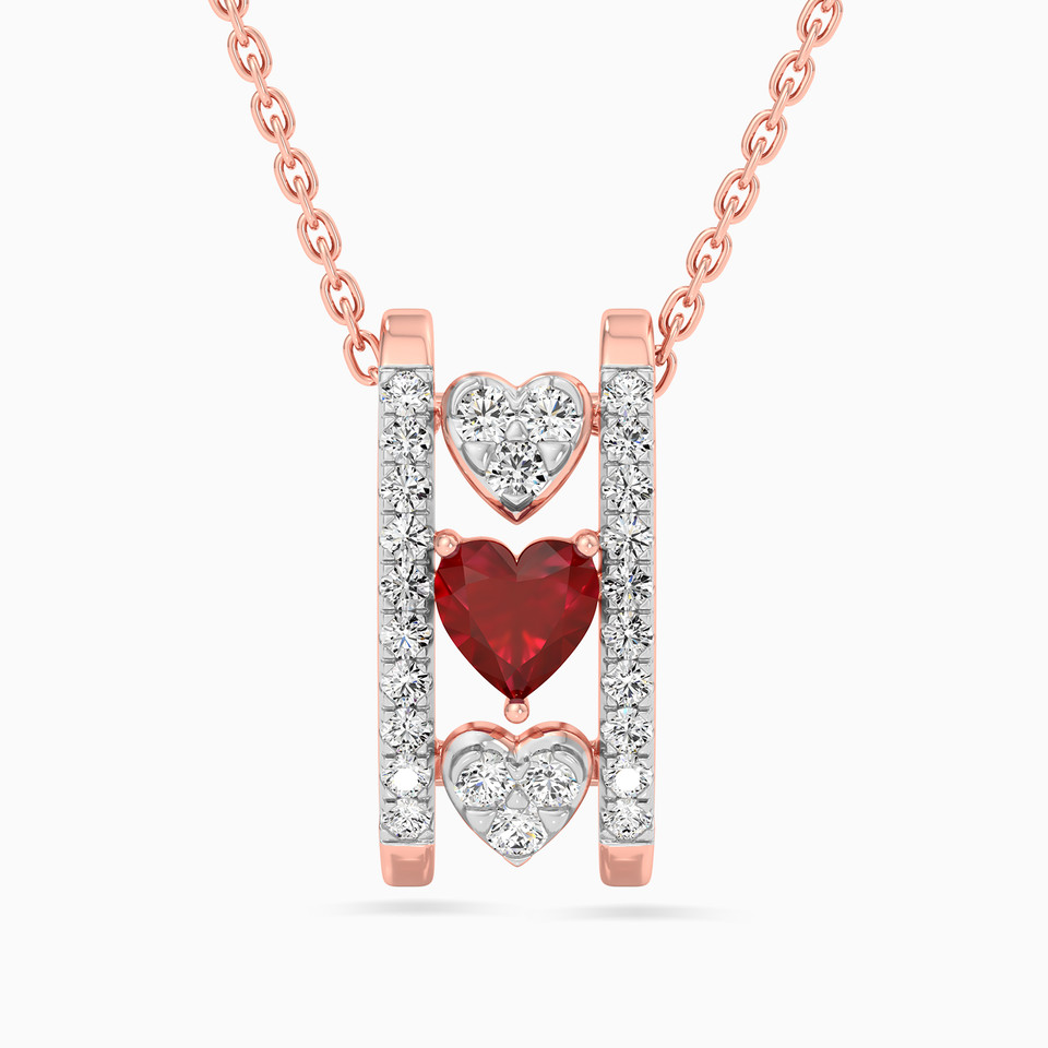 Heart Diamond & Red Stone Necklace in 18K Gold Heart Diamond & Red Stone Necklace in 18K Gold