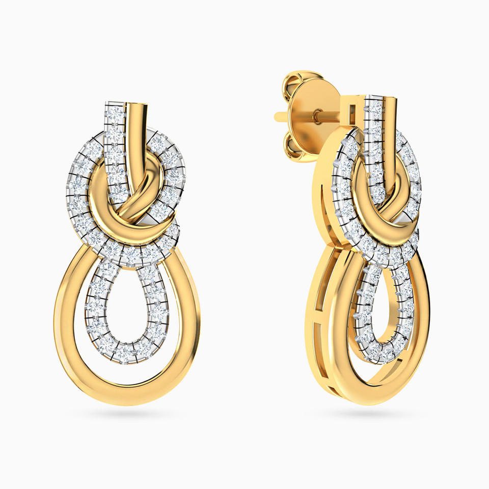 Knot Diamond Drop Earrings in 18K Gold - 2 Knot Diamond Drop Earrings in 18K Gold - 2