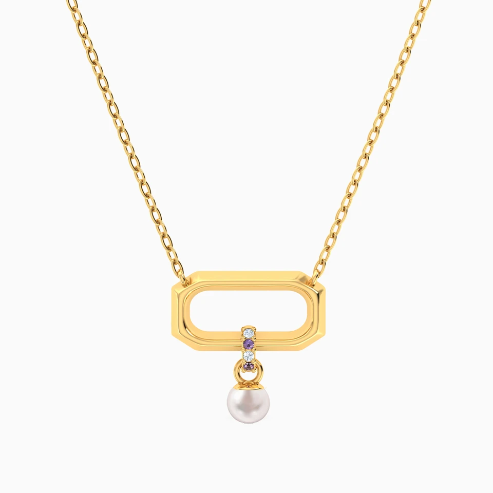 Rectangle Pearl & Colored Stones Necklace in 18K Gold Rectangle Pearl & Colored Stones Necklace in 18K Gold