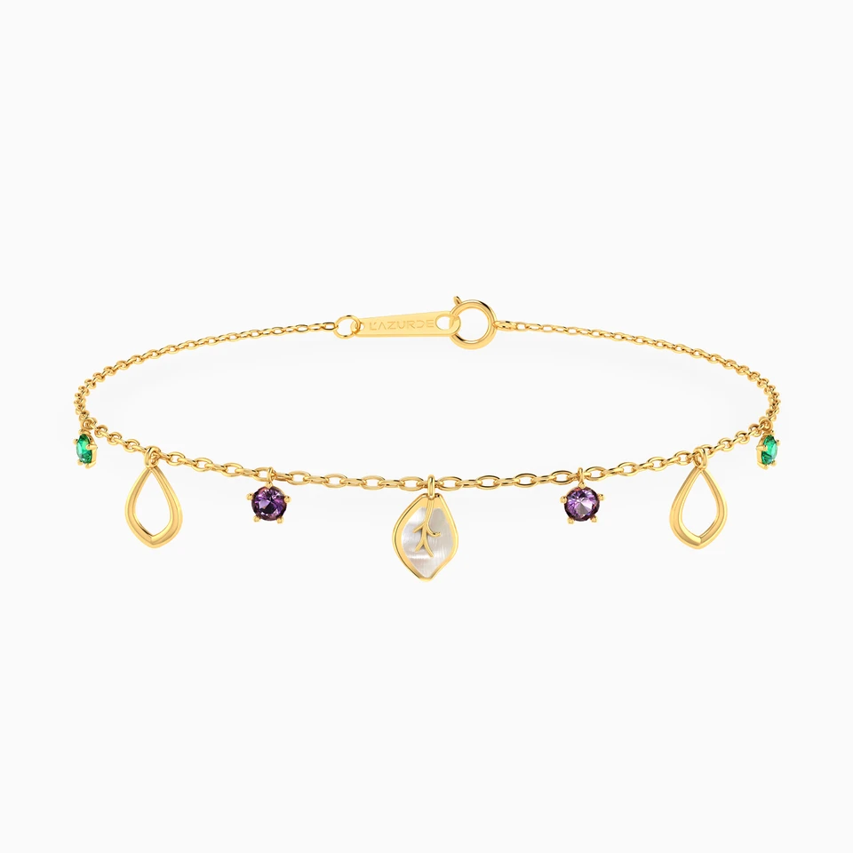 Leaf Shaped Colored Stones Charms Bracelet in 18K Gold Leaf Shaped Colored Stones Charms Bracelet in 18K Gold