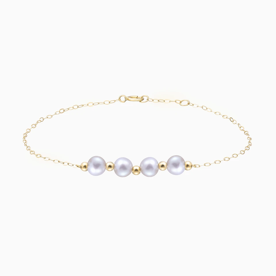 Round Pearl Chain Bracelet in 18K Gold - 2 Round Pearl Chain Bracelet in 18K Gold - 2
