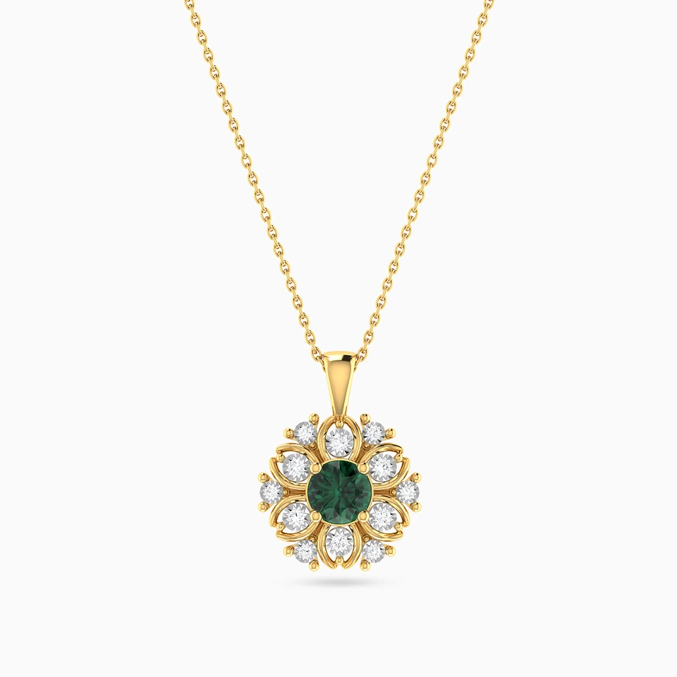 Flower Diamond & Green Stones Pendant in 18K Gold Flower Diamond & Green Stones Pendant in 18K Gold
