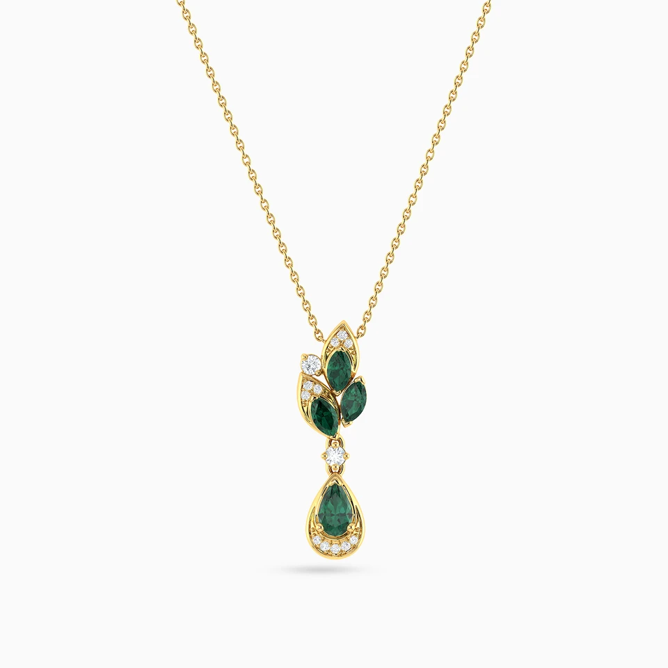Multi-shaped Diamond & Green Stones Necklace in 18K Gold Multi-shaped Diamond & Green Stones Necklace in 18K Gold