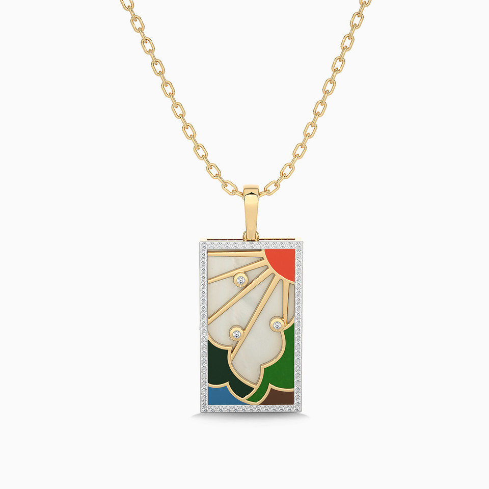 Rectangle Diamond & Enamel Coated Pendant in 18K Gold Rectangle Diamond & Enamel Coated Pendant in 18K Gold