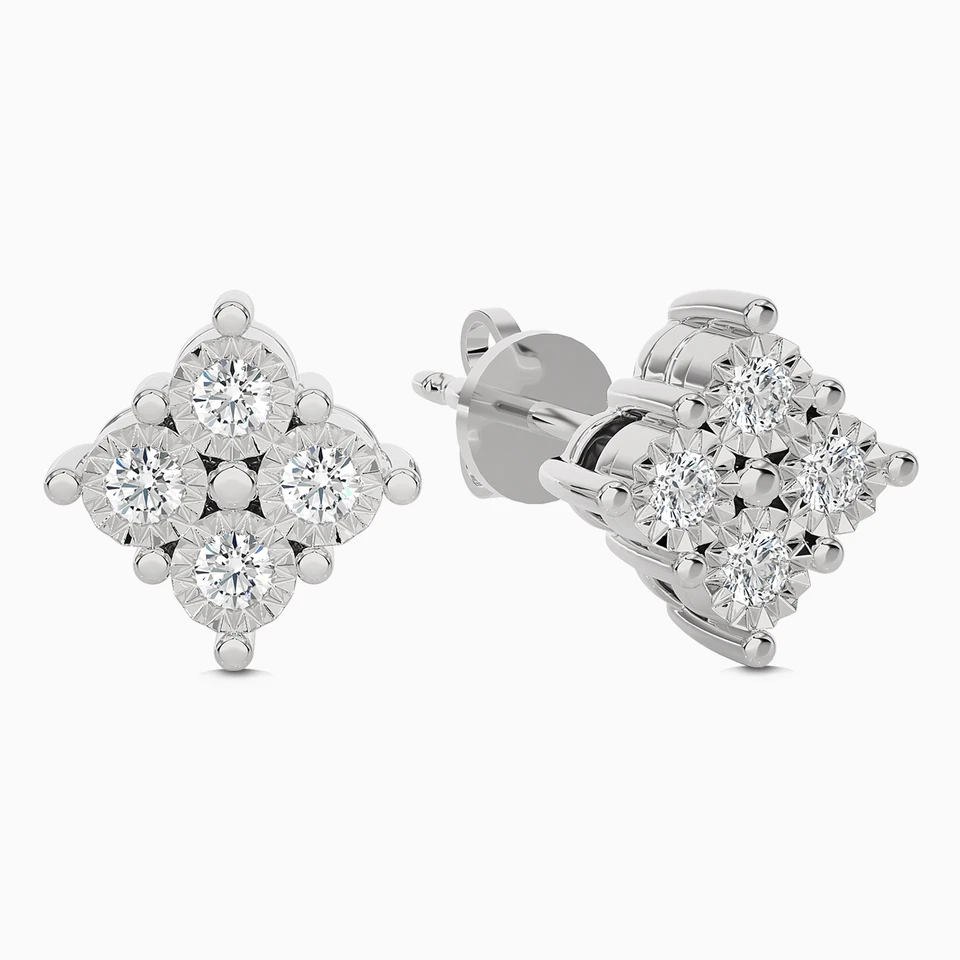 Square Diamond Stud Earrings in 18K Gold - 2 Square Diamond Stud Earrings in 18K Gold - 2