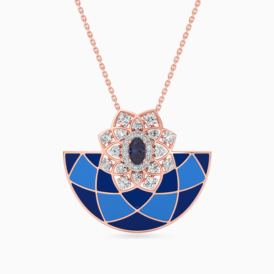 Semi-circle Diamond Colored Stones & Enamel Coated Necklace in 18K Gold Semi-circle Diamond Colored Stones & Enamel Coated Necklace in 18K Gold