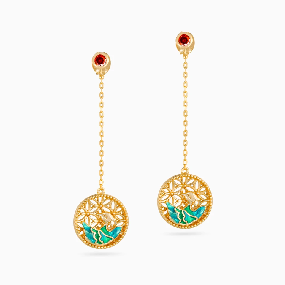Bird Colored Stones & Enamel Coated Gold Plated Drop Earrings Bird Colored Stones & Enamel Coated Gold Plated Drop Earrings