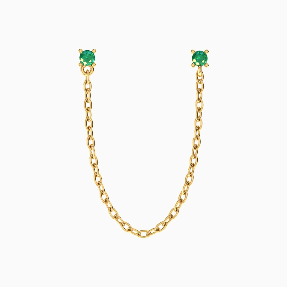 Round Shaped Green Stones Drop Earring in 18K Gold - 1 Piece Round Shaped Green Stones Drop Earring in 18K Gold - 1 Piece