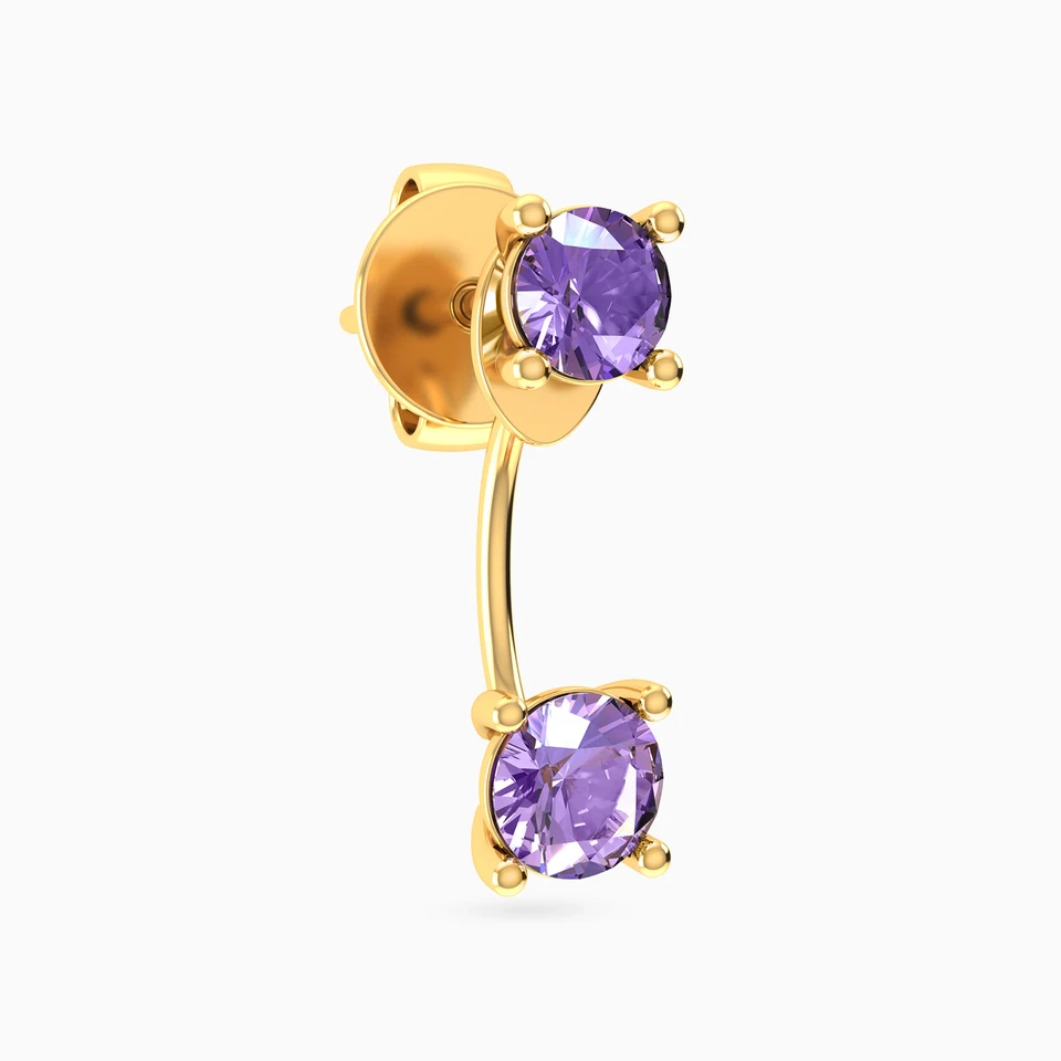 Round Shaped Purple Stone Jacket Stud Earring in 18K Gold - 1 Piece Round Shaped Purple Stone Jacket Stud Earring in 18K Gold - 1 Piece