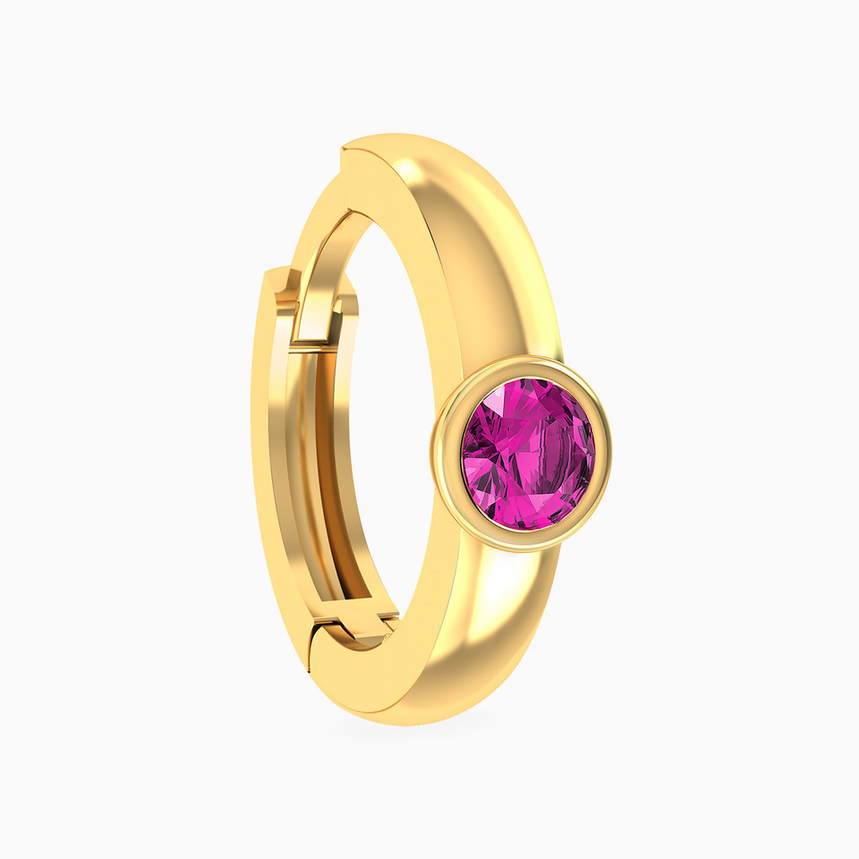 Round Shaped Rose Stone Hoop Earring in 18K Gold - 1 Piece Round Shaped Rose Stone Hoop Earring in 18K Gold - 1 Piece