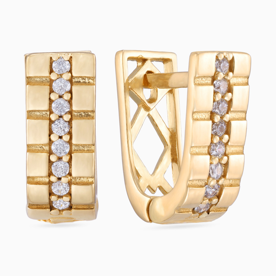 Textured Cubic Zirconia Hoop Earrings in 21K Gold Textured Cubic Zirconia Hoop Earrings in 21K Gold