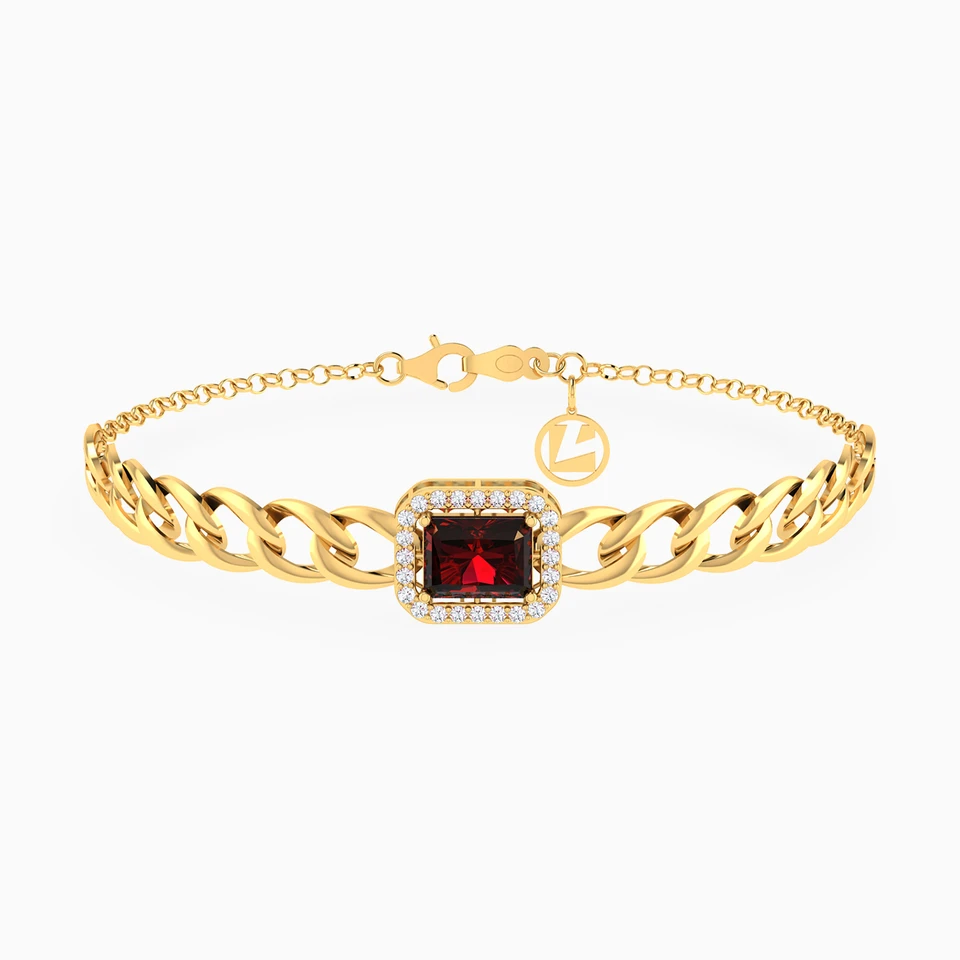 Rectangle Red Stone Chain Bracelet in 18K Gold Rectangle Red Stone Chain Bracelet in 18K Gold