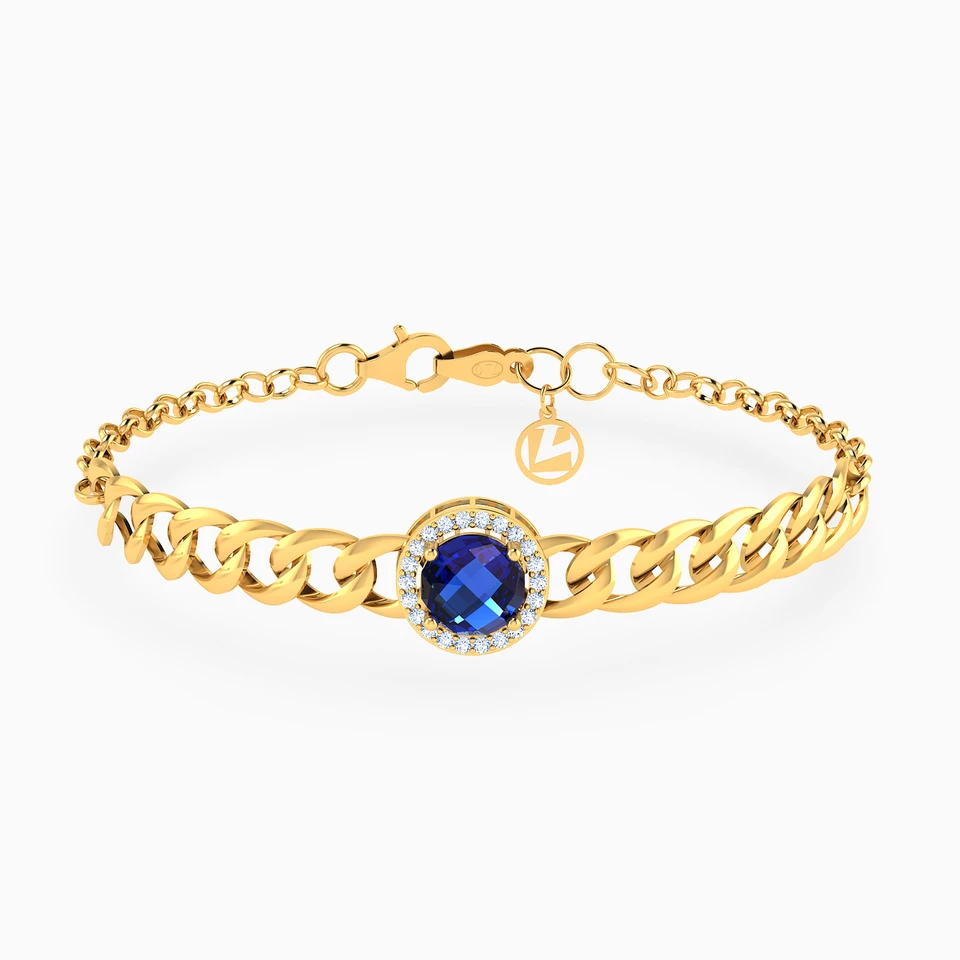 Round Blue Stone Chain Bracelet in 18K Gold Round Blue Stone Chain Bracelet in 18K Gold