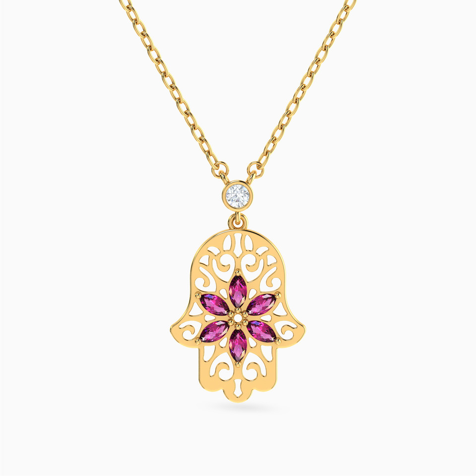 Hamsa Hand Rose Stone Necklace in 18K Gold Hamsa Hand Rose Stone Necklace in 18K Gold