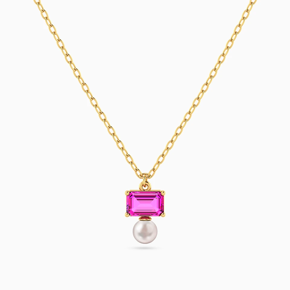 Multi-Shaped Colored Stones & Pearl Necklace in 18K Gold Multi-Shaped Colored Stones & Pearl Necklace in 18K Gold