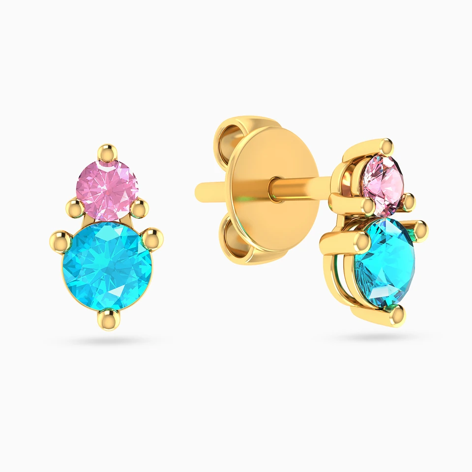 Round Colored Stones Stud Earrings in 18K Gold Round Colored Stones Stud Earrings in 18K Gold