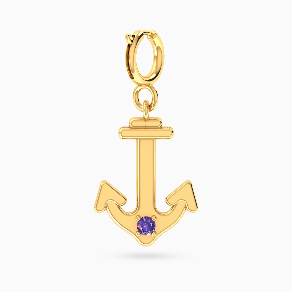 Anchor Purple Stone Charm in 18K Gold - 2 Anchor Purple Stone Charm in 18K Gold - 2