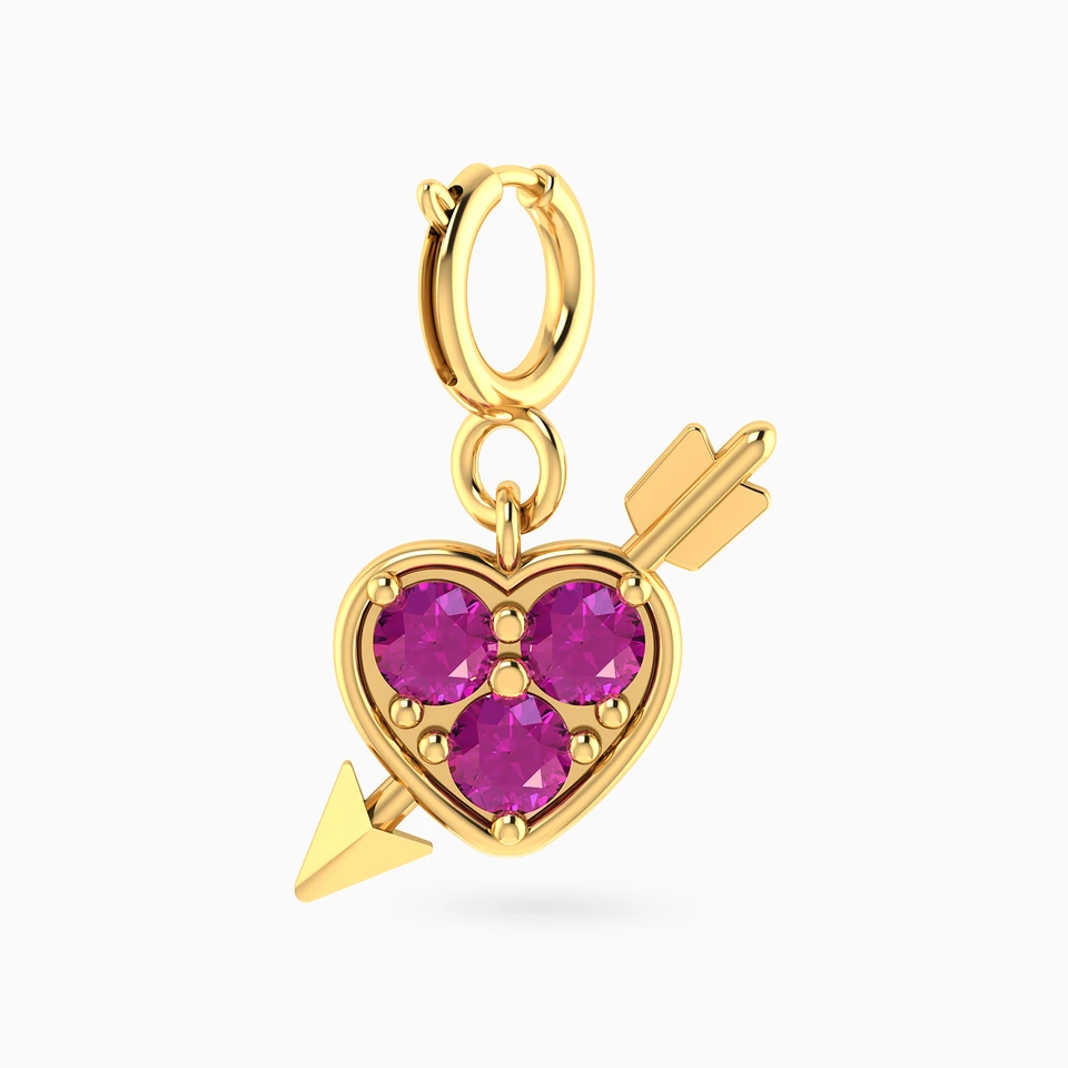 Heart Rose Stone Charm in 18K Gold - 2 Heart Rose Stone Charm in 18K Gold - 2