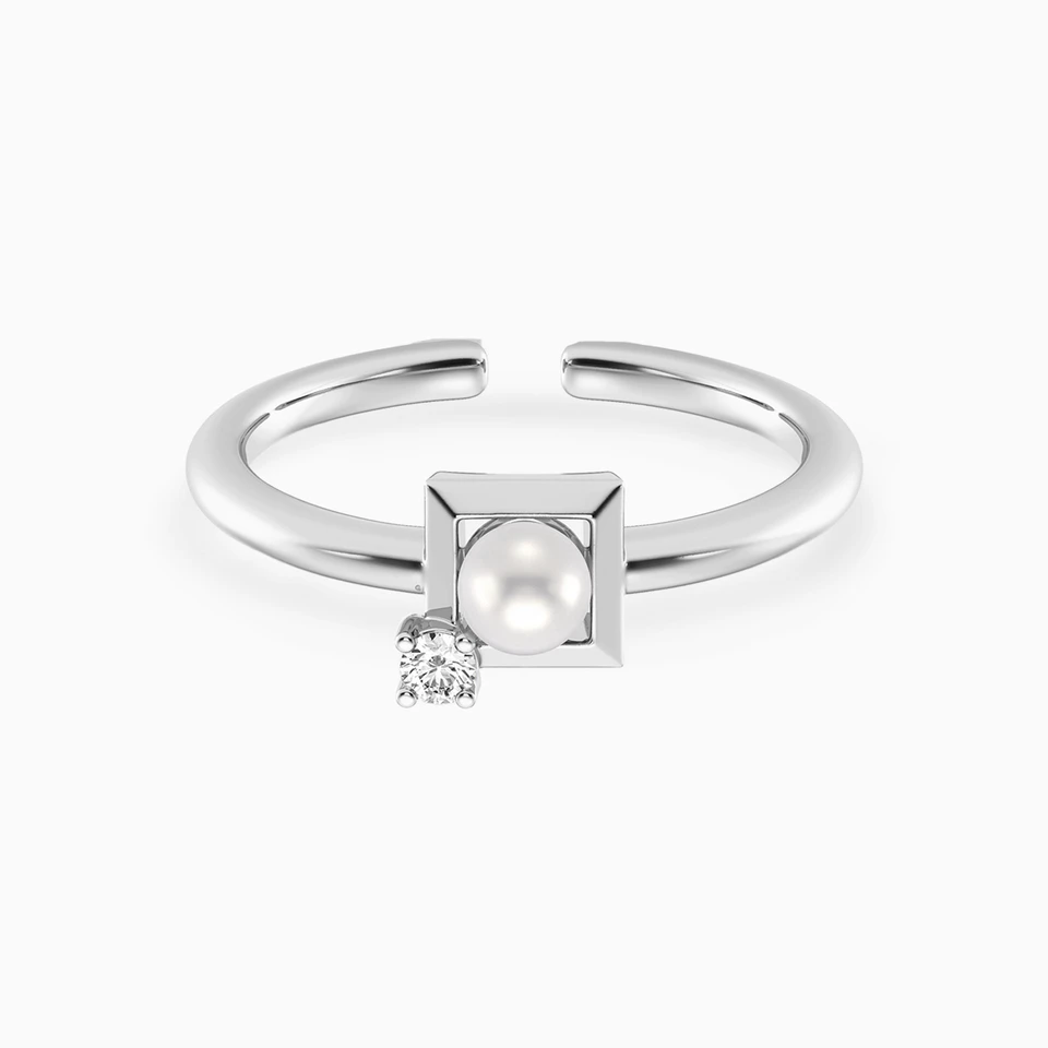 Square Lab Grown Diamonds & Pearl Sterling Silver Ring Square Lab Grown Diamonds & Pearl Sterling Silver Ring