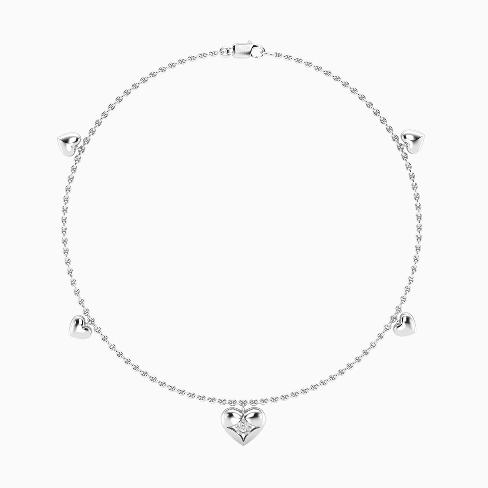 Heart Lab Grown Diamonds Sterling Silver Chain Anklet Heart Lab Grown Diamonds Sterling Silver Chain Anklet