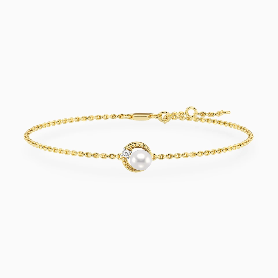 Circle Lab Grown Diamonds & Pearl Gold Plated Chain Bracelet Circle Lab Grown Diamonds & Pearl Gold Plated Chain Bracelet