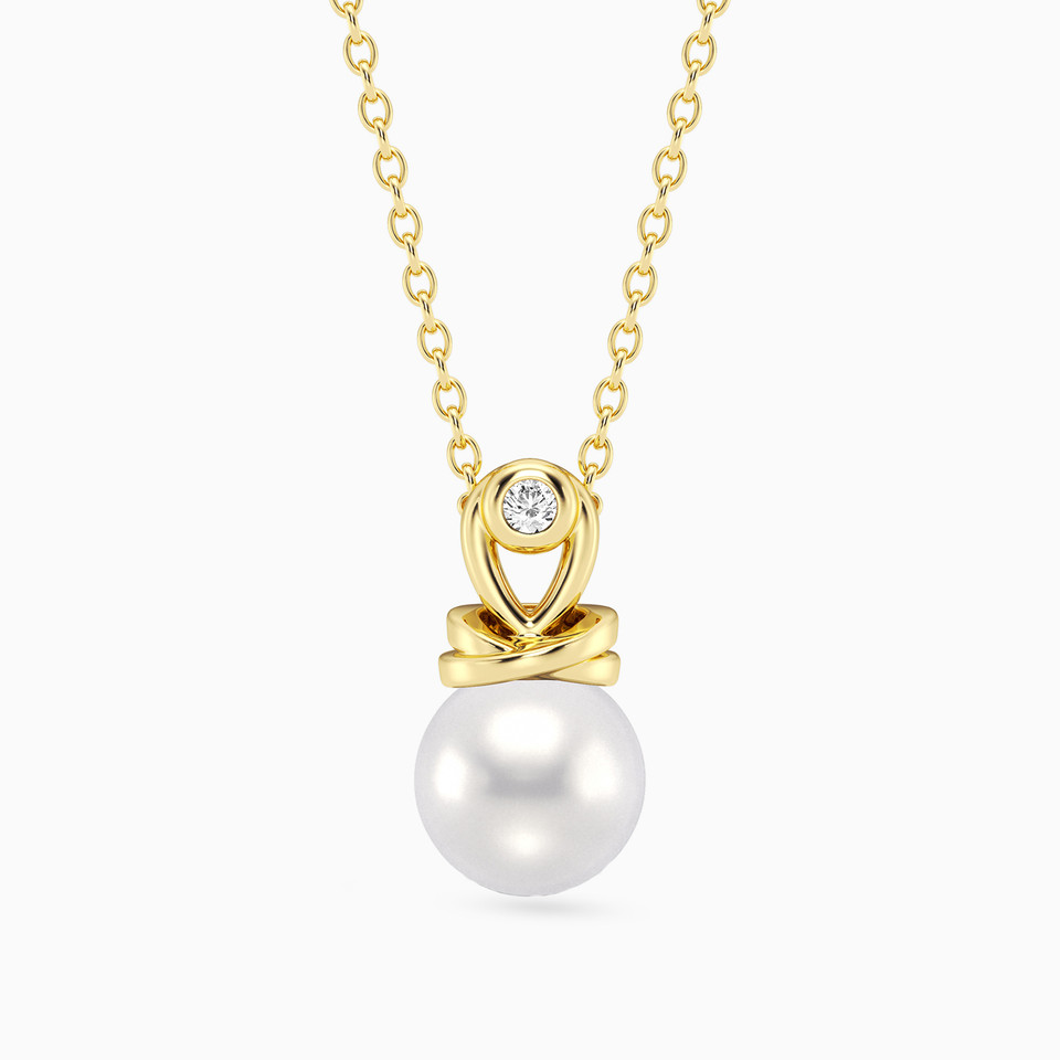 Round Lab Grown Diamonds & Pearl Gold Plated Necklace Round Lab Grown Diamonds & Pearl Gold Plated Necklace