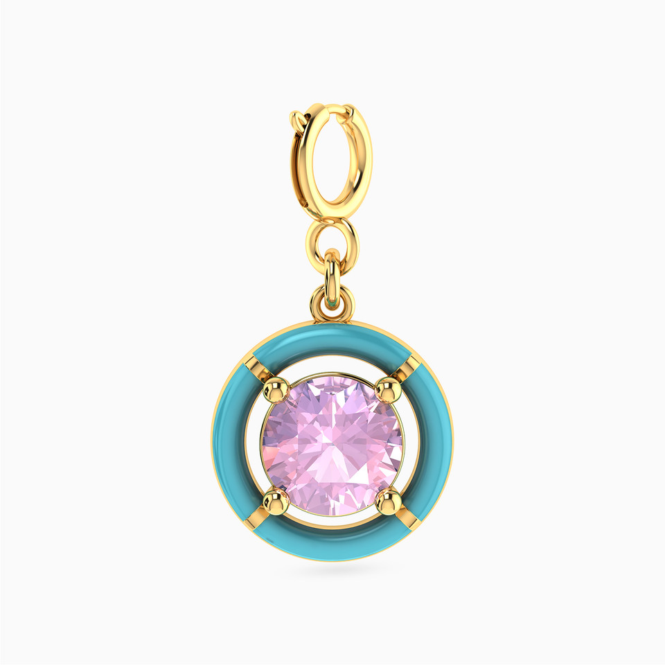 Circle Shaped Enamel Coated Charm in 18K Gold - 2 Circle Shaped Enamel Coated Charm in 18K Gold - 2