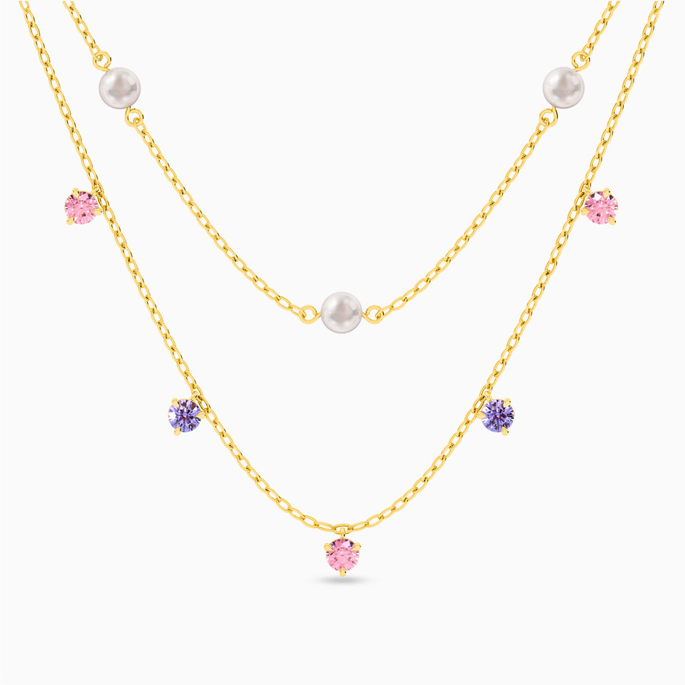 Round Colored Stones Layered Necklace in 18K Gold Round Colored Stones Layered Necklace in 18K Gold