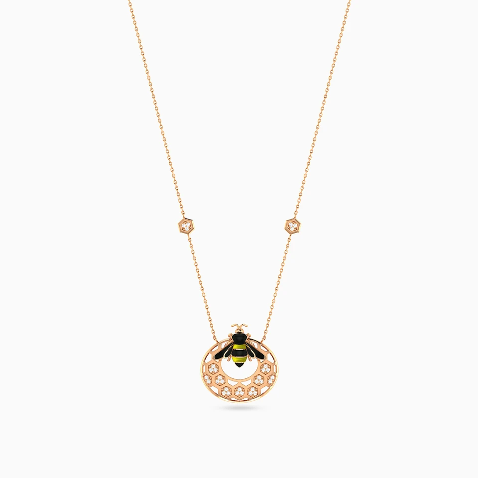 A Bee Diamond & Enamel Coated Necklace in 18K Gold A Bee Diamond & Enamel Coated Necklace in 18K Gold