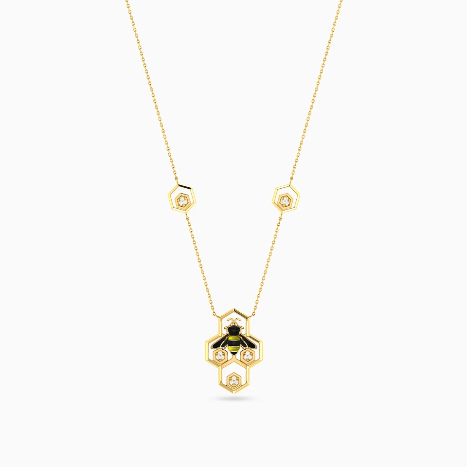 A Bee Diamond & Enamel Coated Necklace in 18K Gold A Bee Diamond & Enamel Coated Necklace in 18K Gold