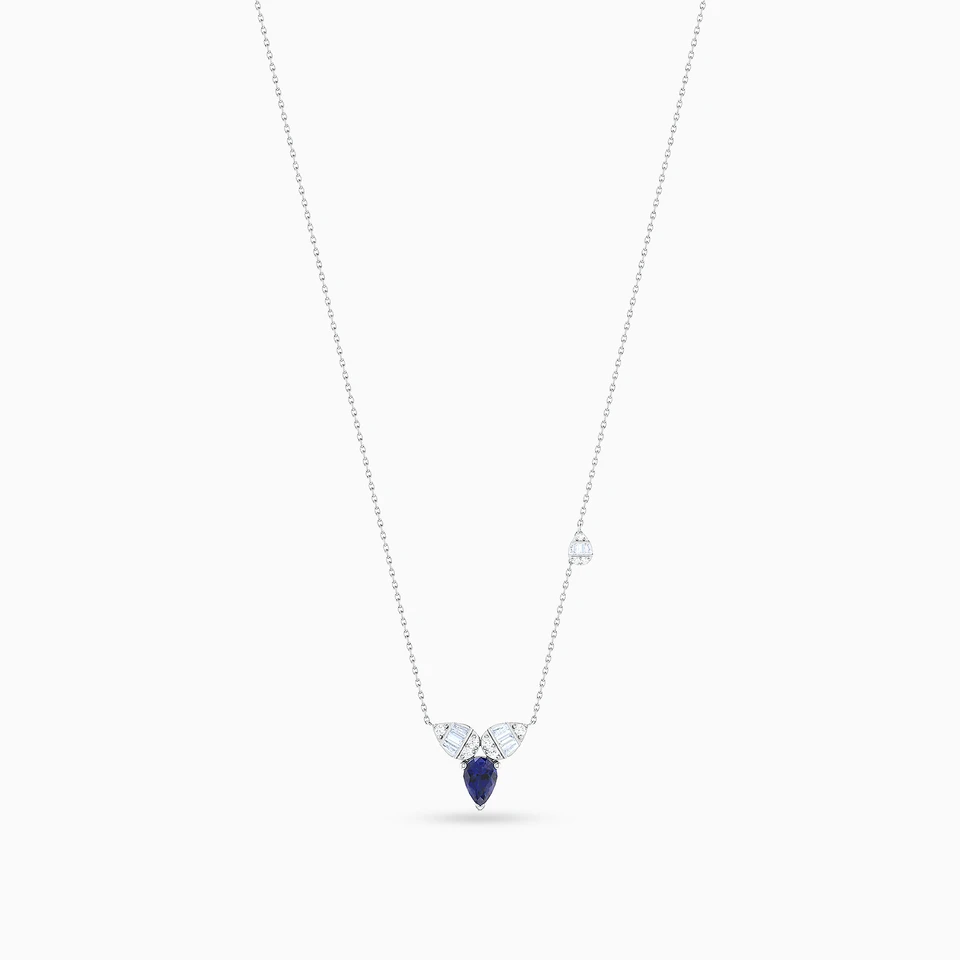 Leaves Diamonds & Blue Stone Necklace in 18K Gold Leaves Diamonds & Blue Stone Necklace in 18K Gold