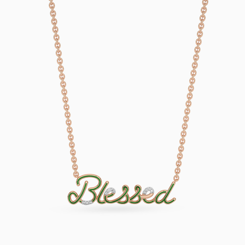 Blessed Diamond & Enamel Coated Necklace in 18K Gold - 2 Blessed Diamond & Enamel Coated Necklace in 18K Gold - 2