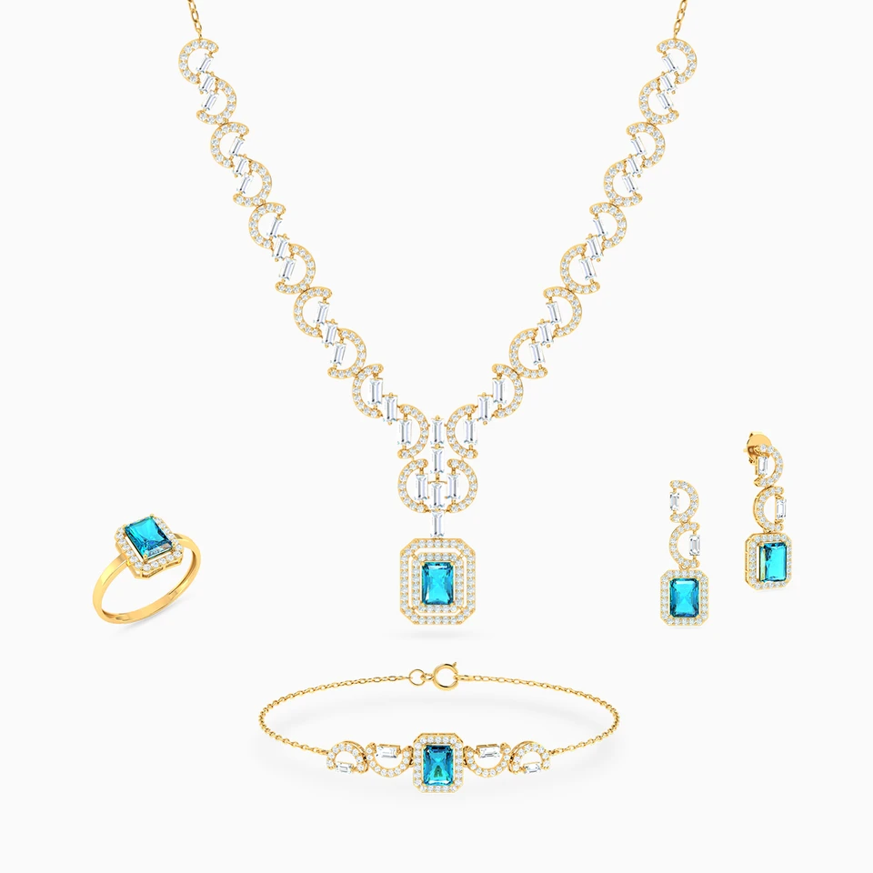 Rectangular Colored Stones Full Set in 18K Gold (4 Pieces) Rectangular Colored Stones Full Set in 18K Gold (4 Pieces)