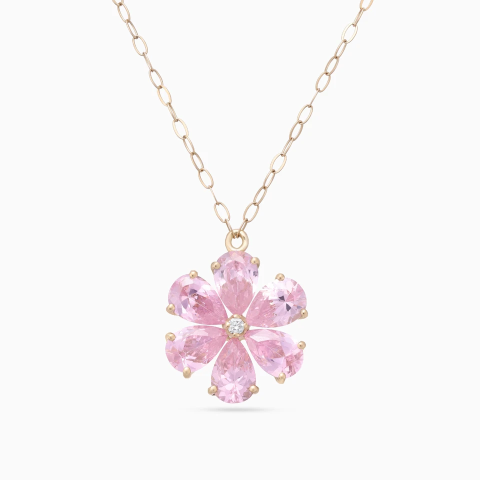 Flower Diamond & Pink Stones Necklace in 18K Gold Flower Diamond & Pink Stones Necklace in 18K Gold