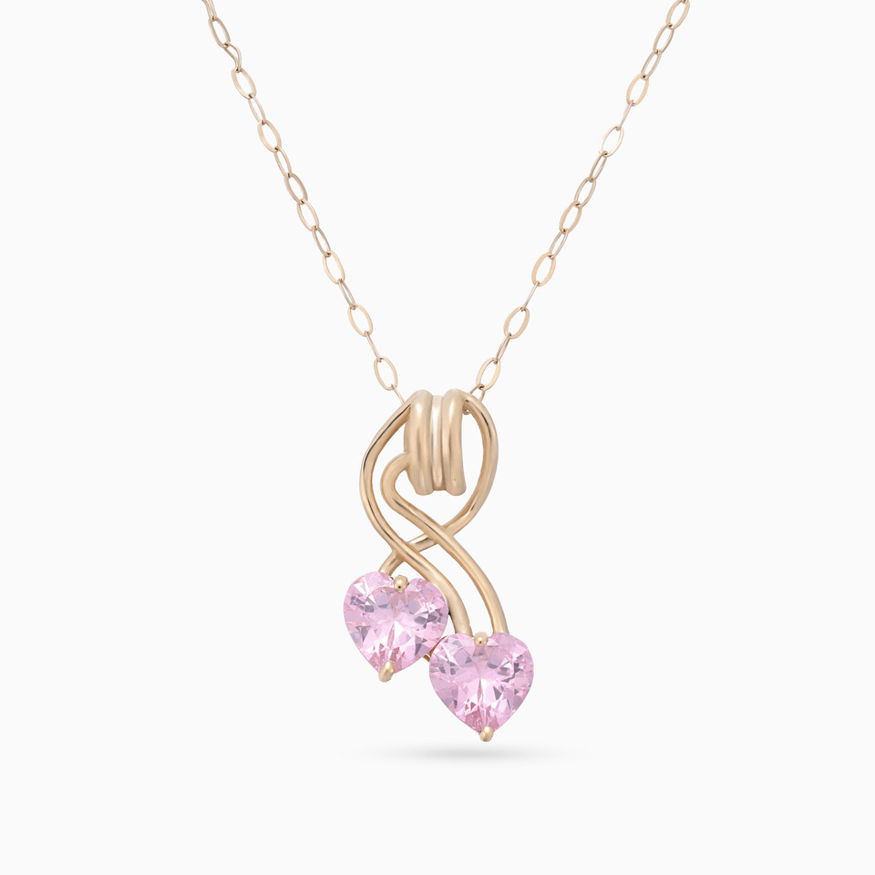 Heart Pink Stones Necklace in 18K Gold Heart Pink Stones Necklace in 18K Gold