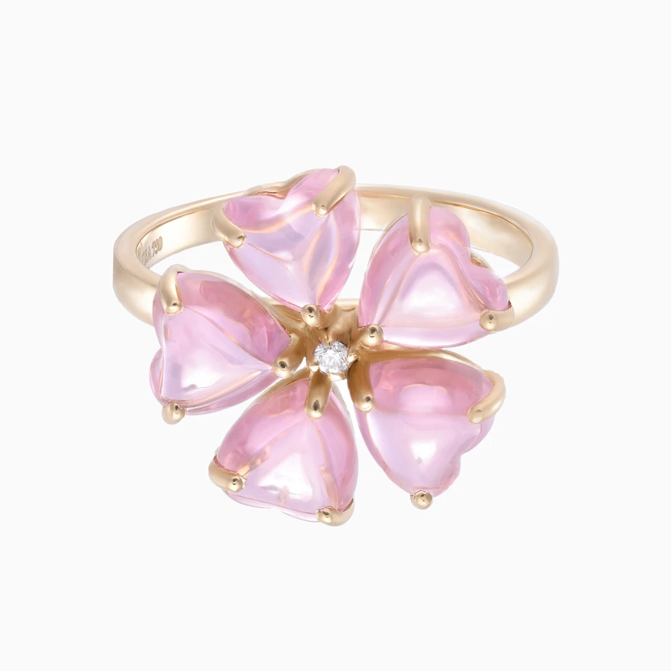 Flower Diamond & Pink Stones Ring in 18K Gold Flower Diamond & Pink Stones Ring in 18K Gold