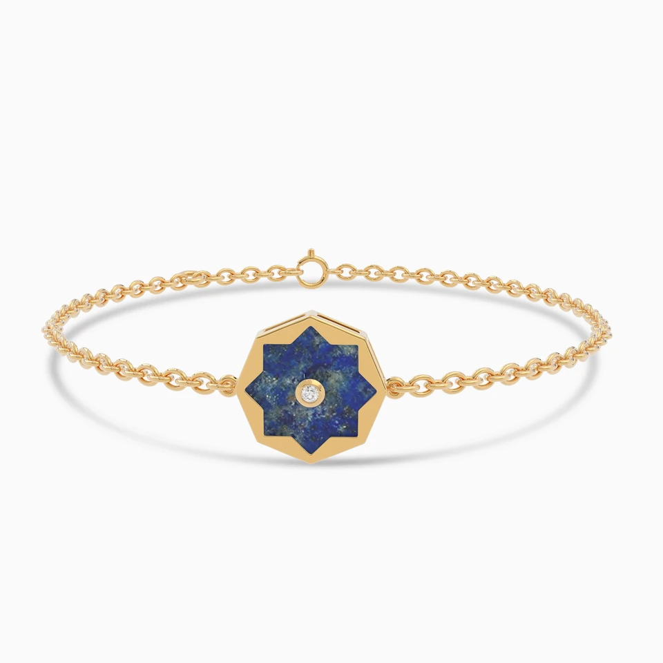 Star Blue Stone & Diamond Chain Bracelet In 18K Gold - 2 Star Blue Stone & Diamond Chain Bracelet In 18K Gold - 2