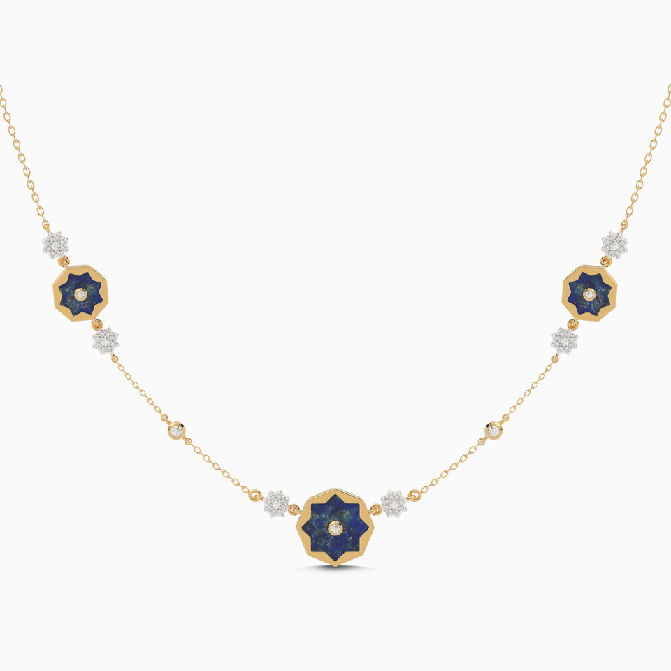 Star Blue Stone & Diamond Necklace In 18K Gold Star Blue Stone & Diamond Necklace In 18K Gold
